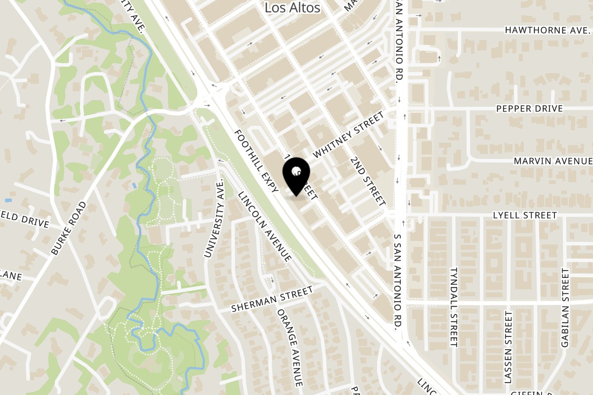 Map showing the location of Kathmandu Cuisine Los Altos on 376 1st St in Los Altos